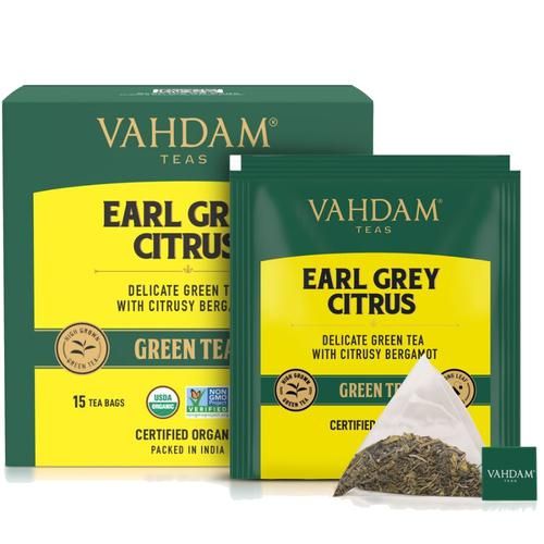 Vahdam  Organic Earl Grey Green Tea Bags - With Bergamot Citrus,  30 g (15 Pyramid Bags x 2 g each) -9.webp